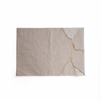 KINTSUGI Table Linen GIFT PACK - Linen and Cotton with Gold Zari and White Silk Embroidery
