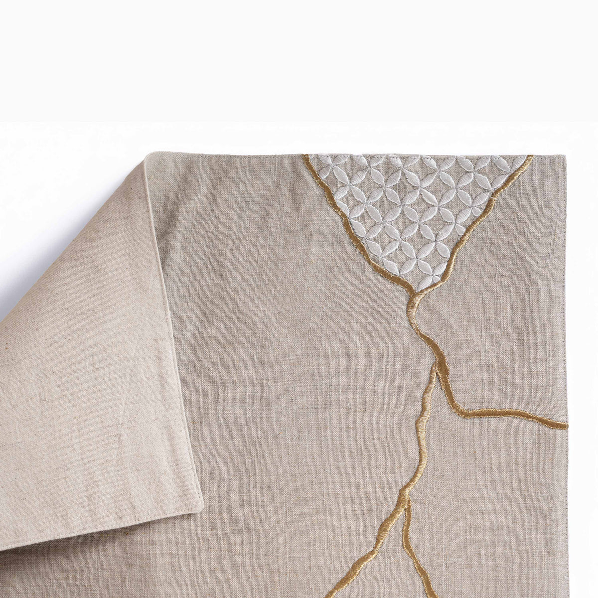 KINTSUGI Pure Linen Table Mats – with Gold & White Embroidery