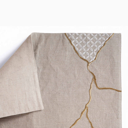 KINTSUGI Pure Linen Table Mats – with Gold & White Embroidery