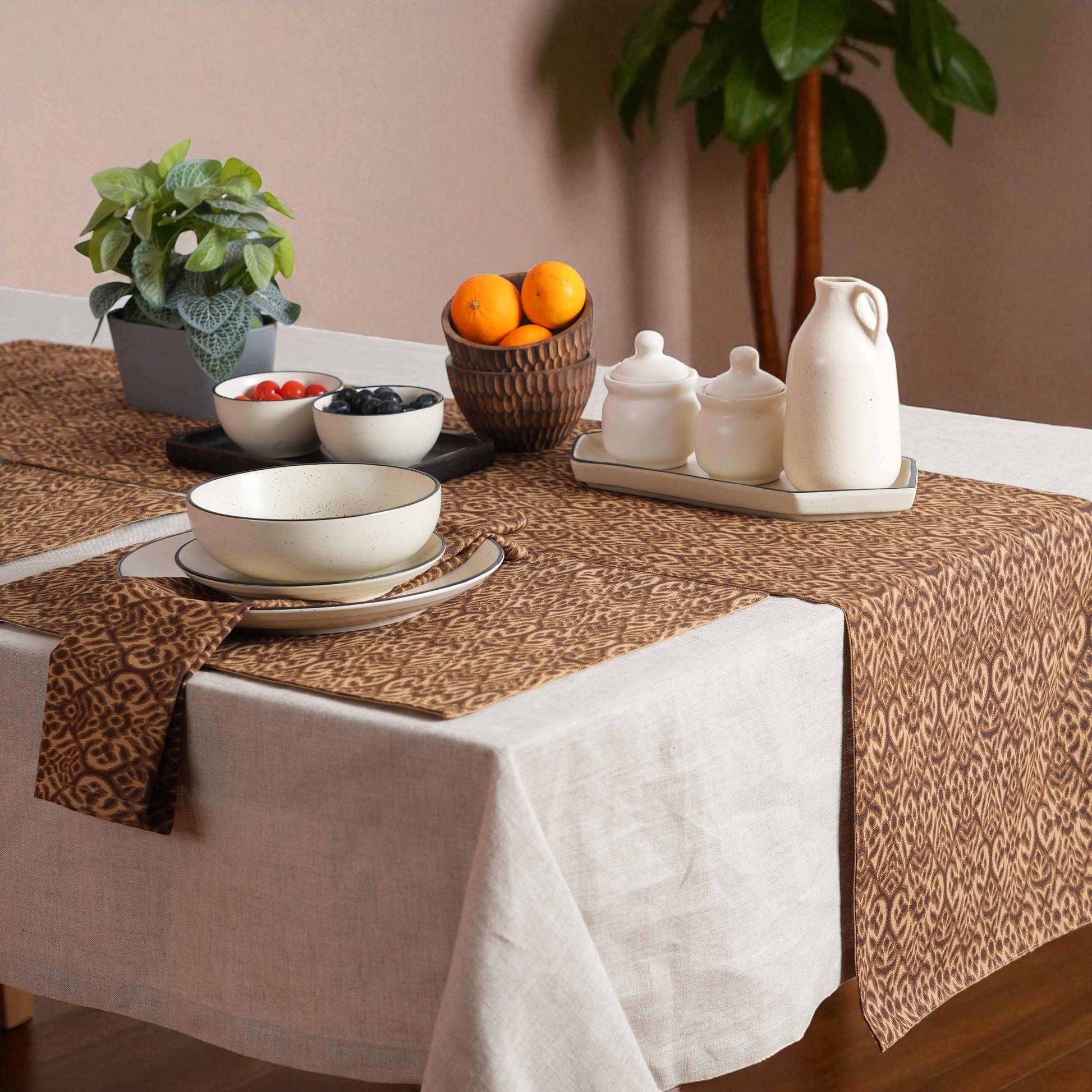 Ikat Beige Cotton Duck Placemats – Set of 2, 4, 6