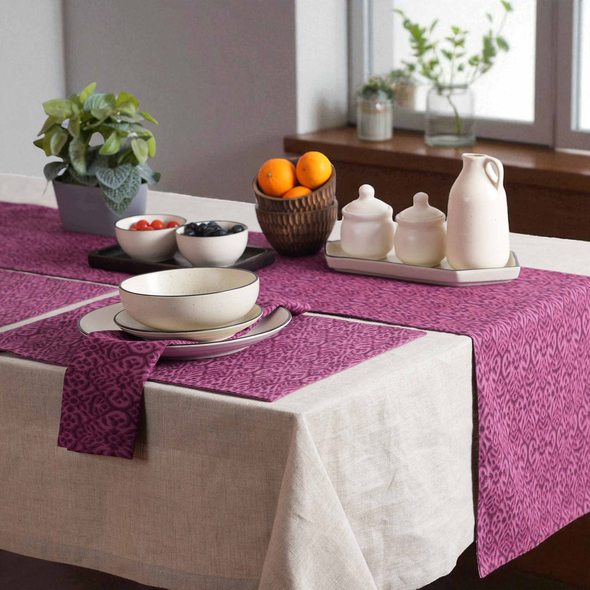 Ikat Print Plum Cotton Duck Placemats – Sets of 2, 4 & 6