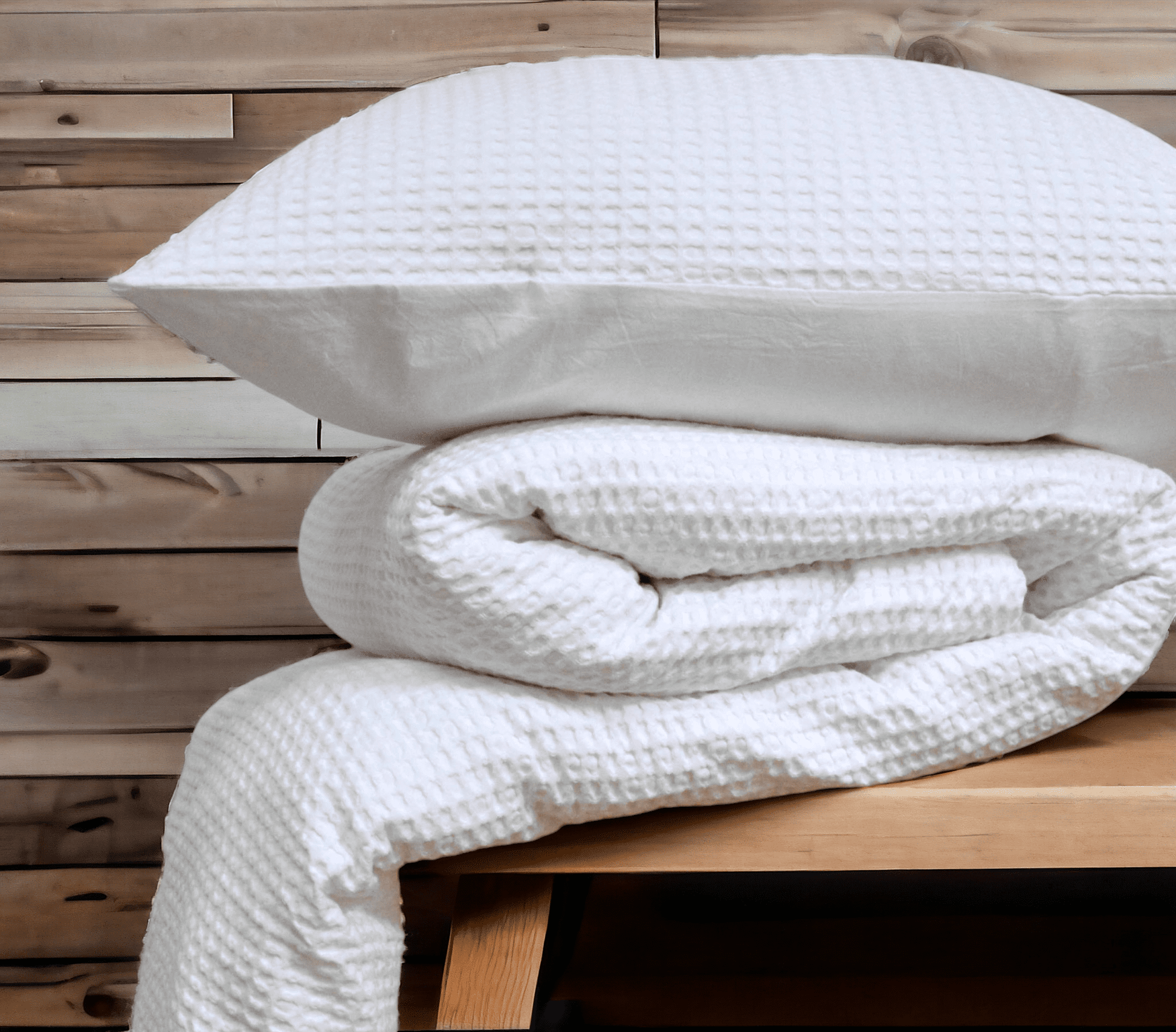 Waffle Cotton Duvet Cover Set with Coordinated Pillow Covers White