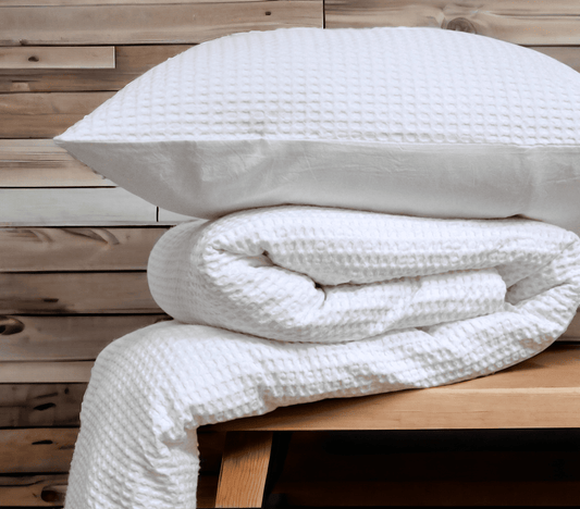 Waffle Cotton Duvet Cover Set with Coordinated Pillow Covers White