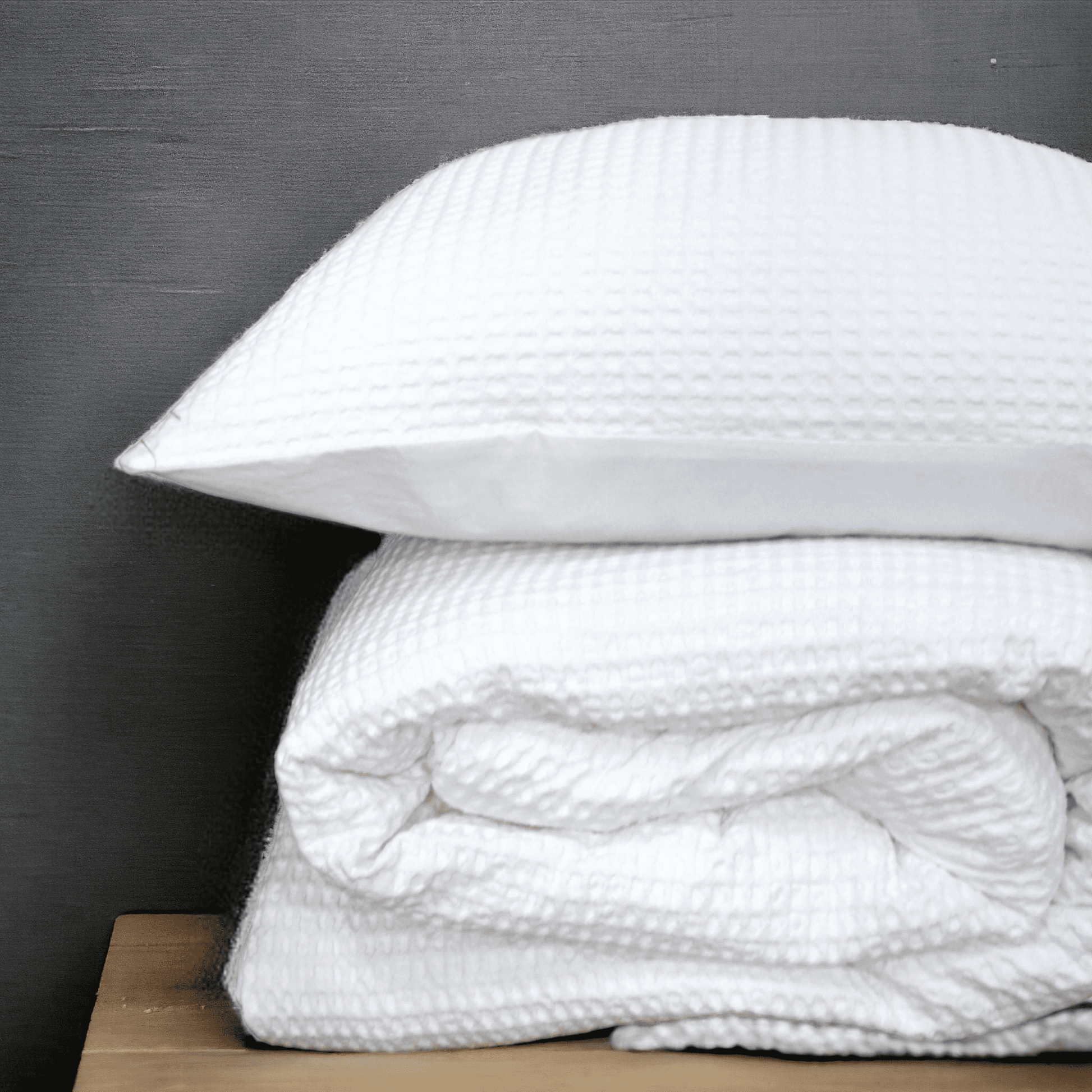 Waffle Cotton Duvet Cover Set with Coordinated Pillow Covers White
