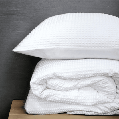 Waffle Cotton Duvet Cover Set with Coordinated Pillow Covers White