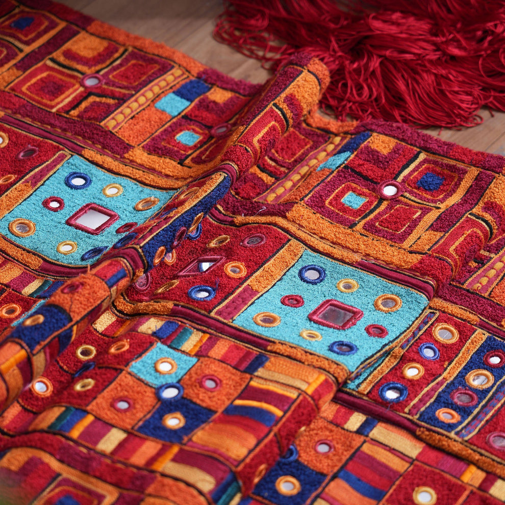 BANJARA embroidered wall art with fringes, handmade, jewel tones, 108X180 inches, sizes available