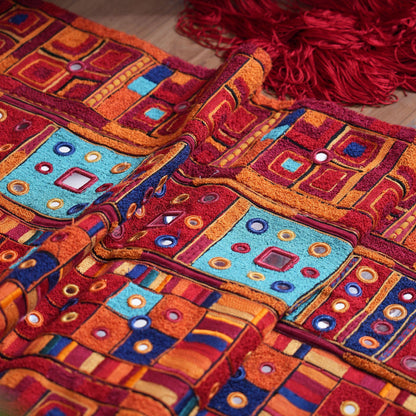 BANJARA embroidered wall art with fringes, handmade, jewel tones, 108X180 inches, sizes available