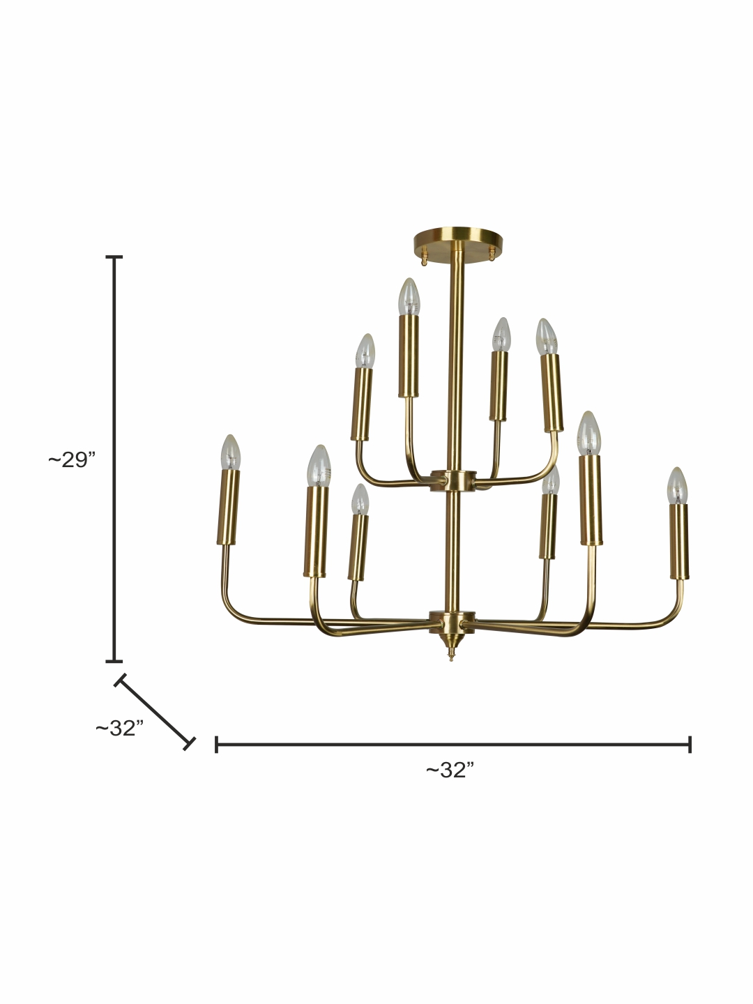 Modern Brushed Brass Finish 6+4 Dual-Level Lights Gold Candelabra Tiered Chandelier dimensions