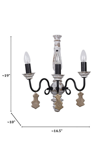 Chic French country 3 Light Rustic White Wall Sconce dimensions