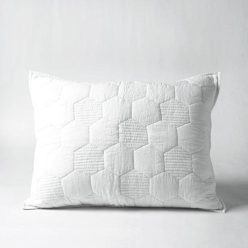 SHWET - WHITE quilted pillow covers, hexagon quilting pattern, 100% cotton, Sizes available