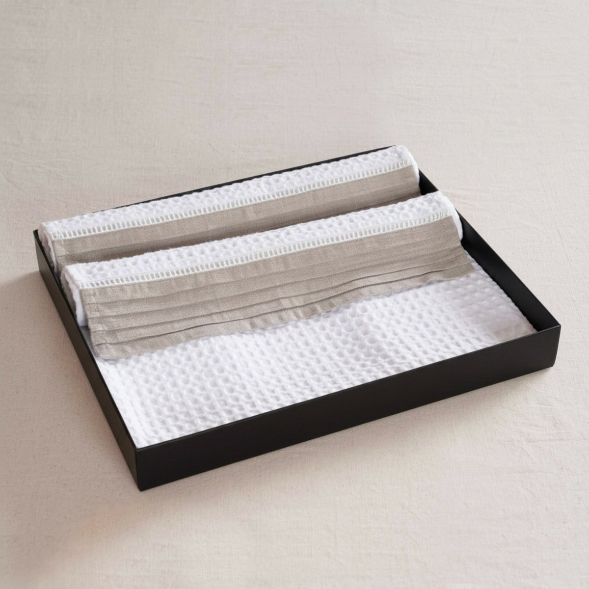 GIFT PACK - Luxury Organic Cotton Waffle Towel Set – 3 Piece | Pintuck Linen & Lace Trims