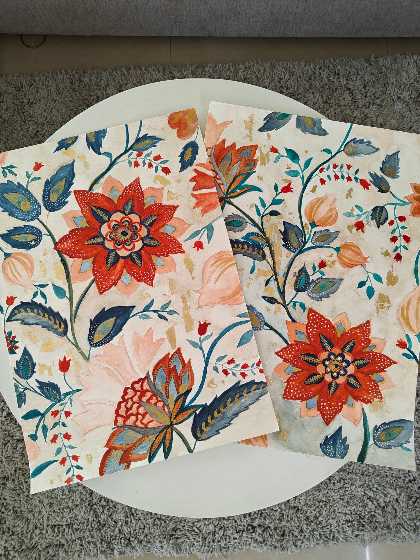 Handmade Set of 2 Kalamkari Inspired wall painting