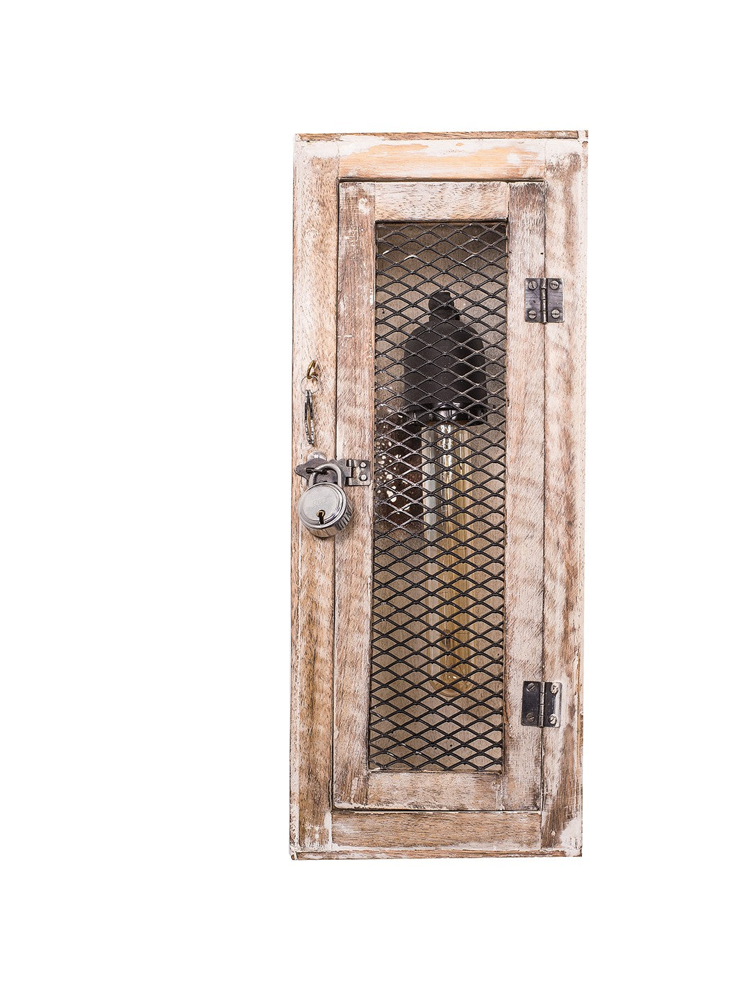 Rustic Wood Lantern Lattice Wall Light in white background