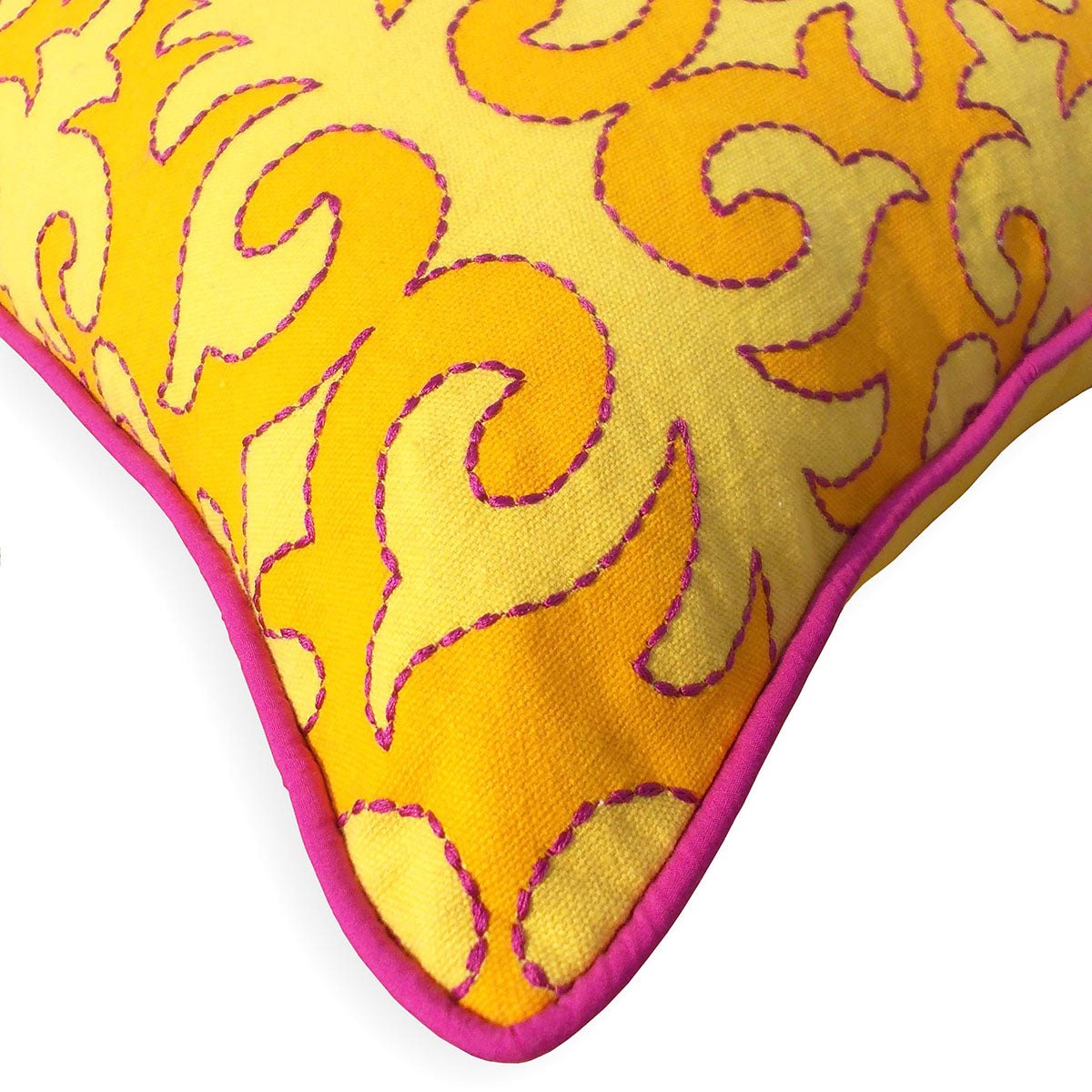 Vliving Yellow Shyrdak Cushion Cover – Vibrant Hand‑Embroidered Cotton Pillowcase
