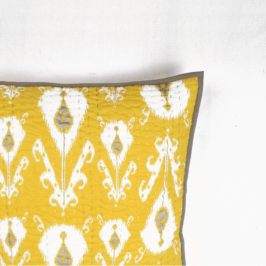 Yellow ikat cotton kantha quilted pillow cover, sizes available