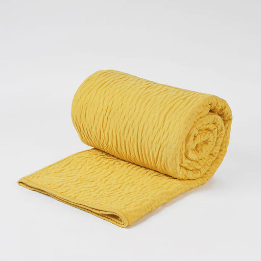 Yellow 300TC quilted bedspread, stripe pattern, cotton kantha quilt, Sizes available