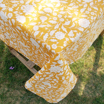 Vliving Yellow Kalamkari Premium Handcrafted Cotton Table Cover for Dining