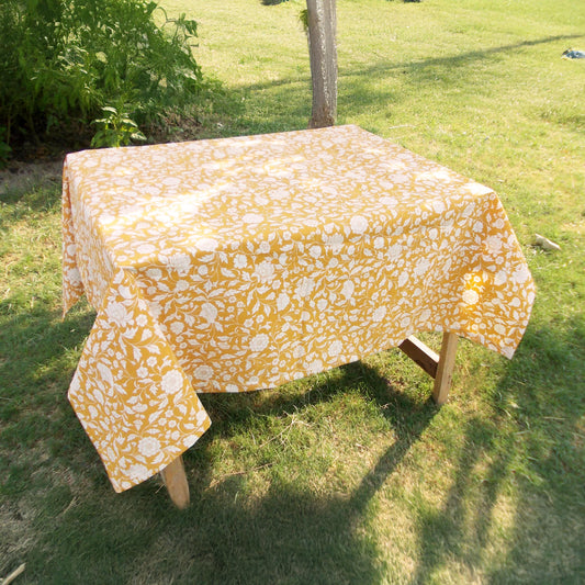 Vliving Yellow Kalamkari Premium Handcrafted Cotton Table Cover for Dining