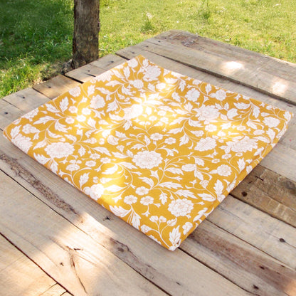 Vliving Yellow Kalamkari Premium Handcrafted Cotton Table Cover for Dining