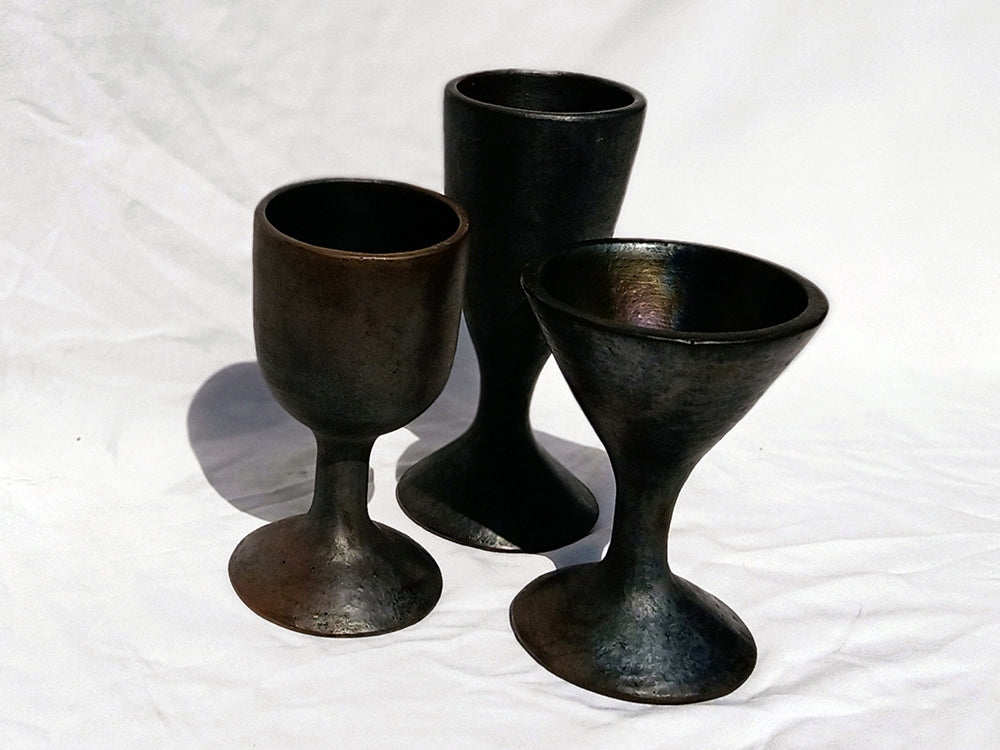 'Flute' Longpi Black Pottery Wine Glass