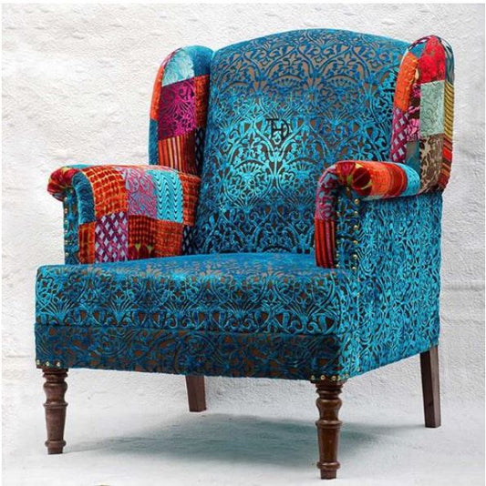 Sofa With Assorted Brasso Fabric in Handles & Blue Brasso in Base And Back