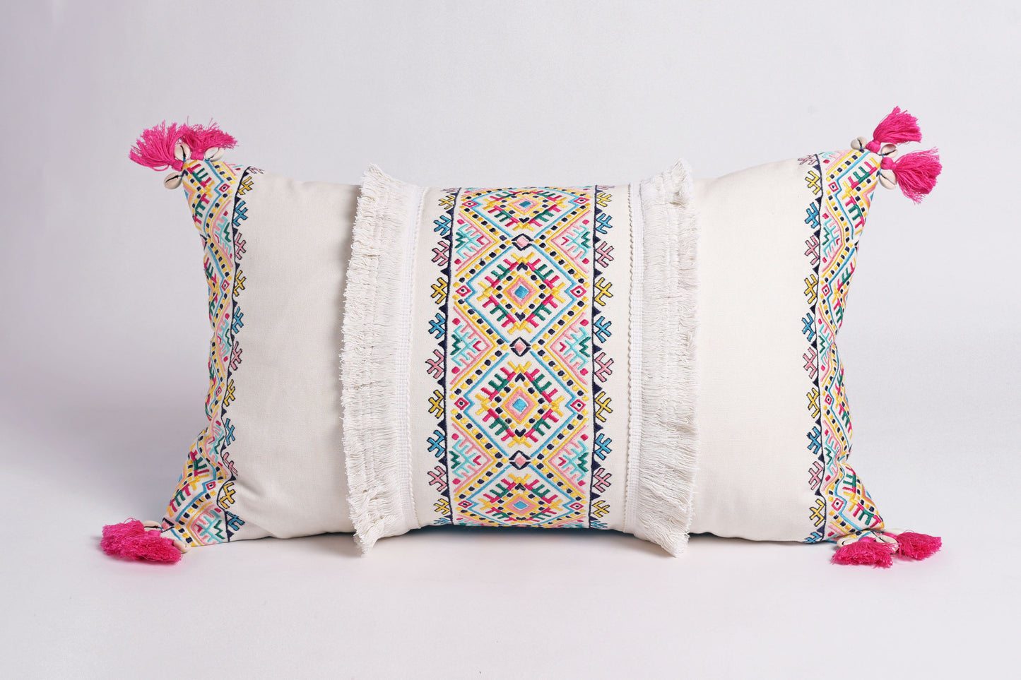 Embroidered pillow cover, multicoloured, handmade, bohemian, 14X21 inches