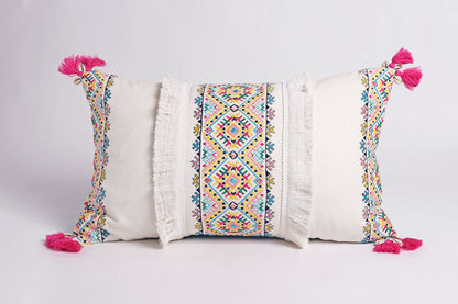 Embroidered pillow cover, multicoloured, handmade, bohemian, 14X21 inches