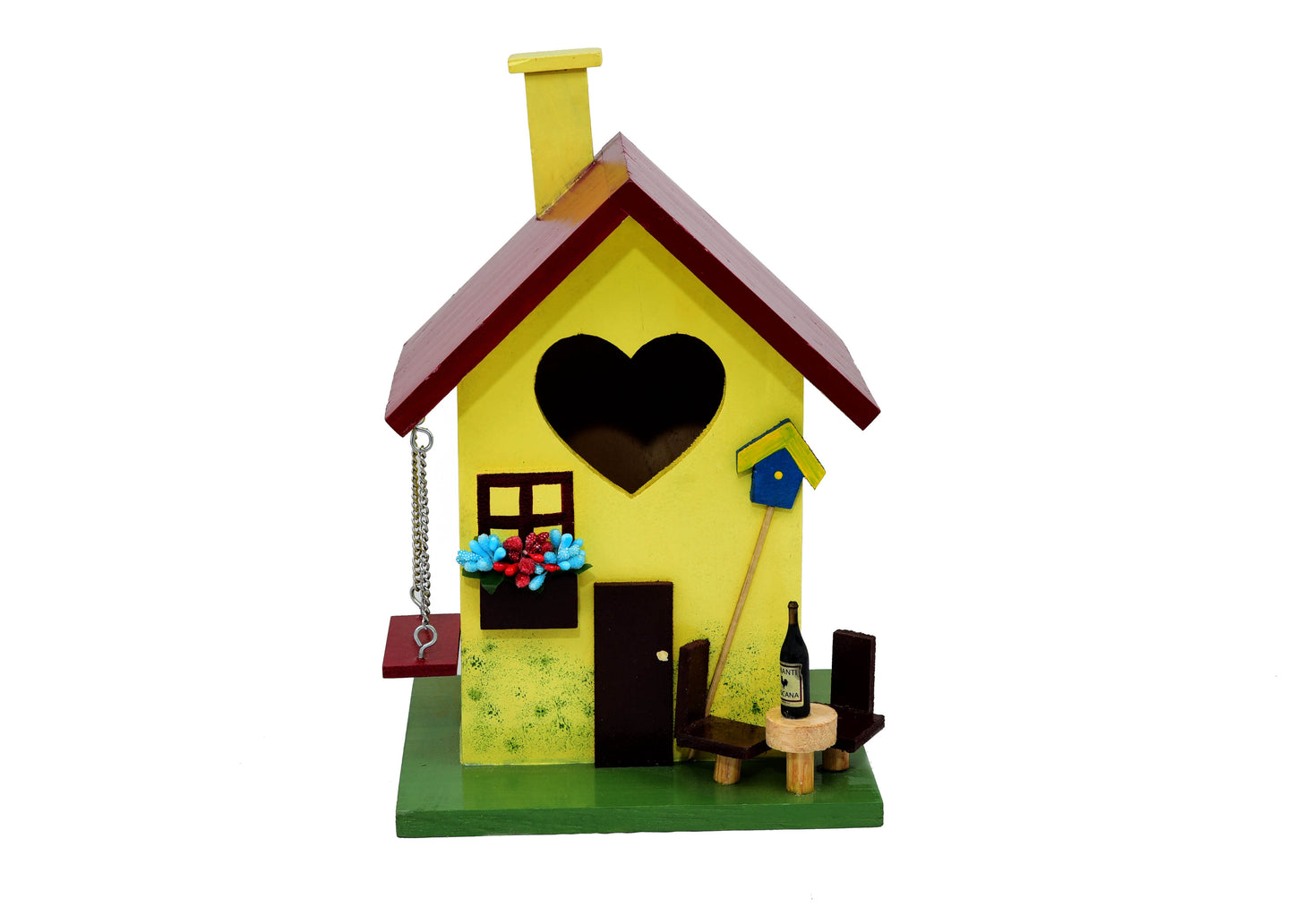 Beautifully Designed Yellow Birdhouse with swing