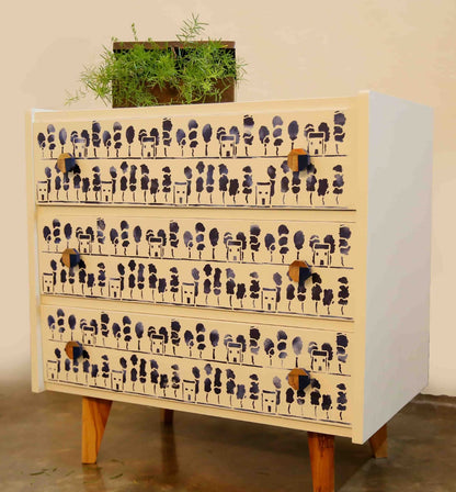 Hand painted and handcrafted solid wood Chest of drawers side view