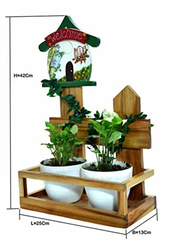 Wooden Hand painted Welcome House with Creeper Fence Planter